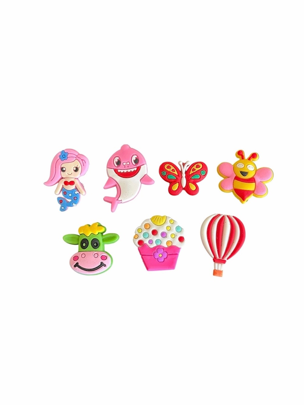 Multicolor Cartoon Shoe Charms Mermaid Shark Cow Butterfly Bee Cupcake 7pc